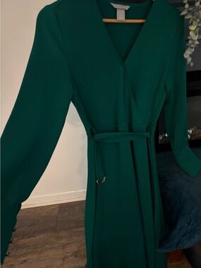 h and m green velvet dress H & M Faux Wrap Stretch Velvet Dress Long Sleeve Bodycon Teal Blue Size Medium